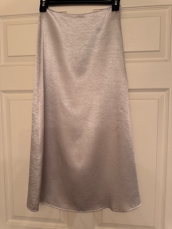 Zara Dresses & Skirts - Zara Silver Satin A-Line Midi Skirt